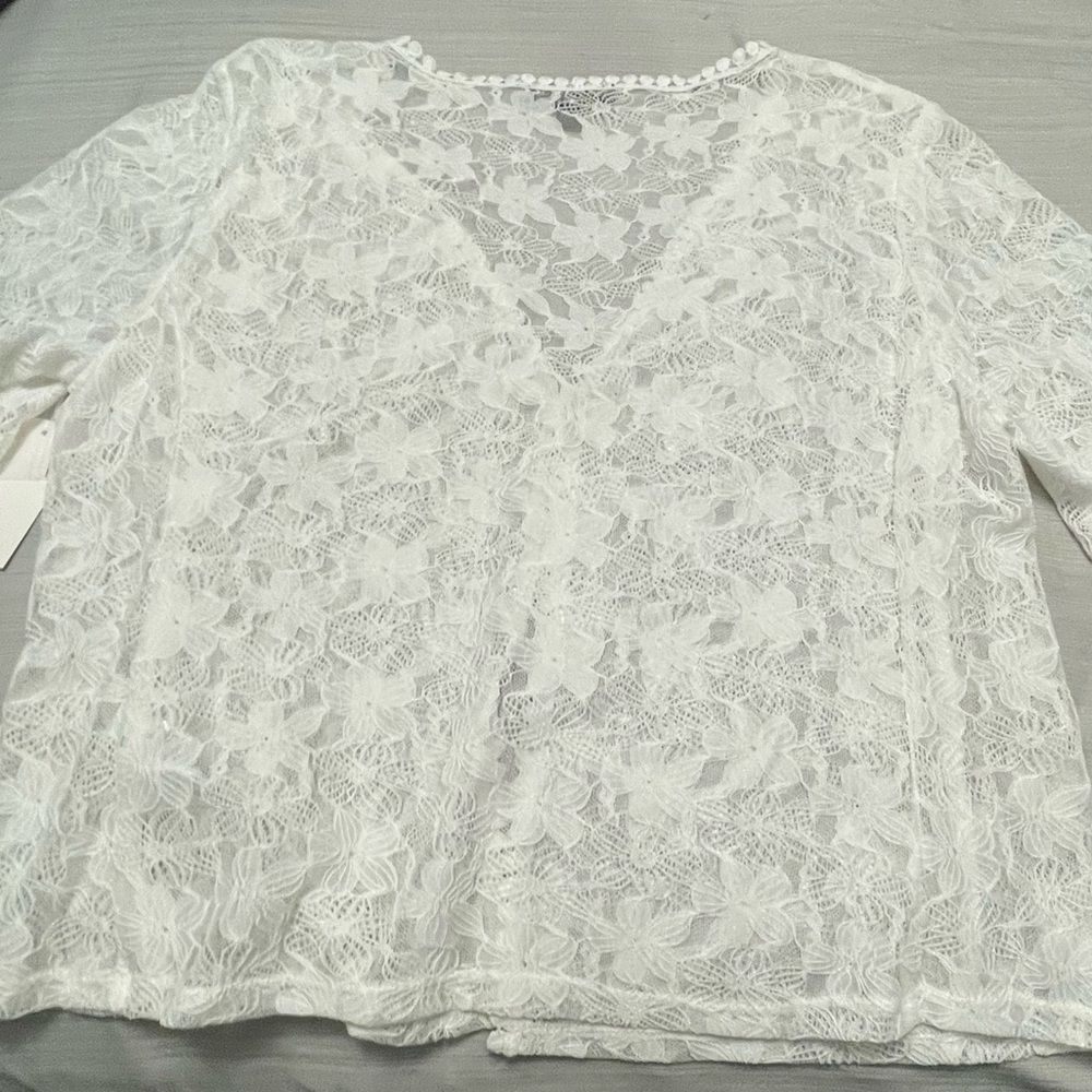 White Lace Floral Blouse - Lightweight Women's Top